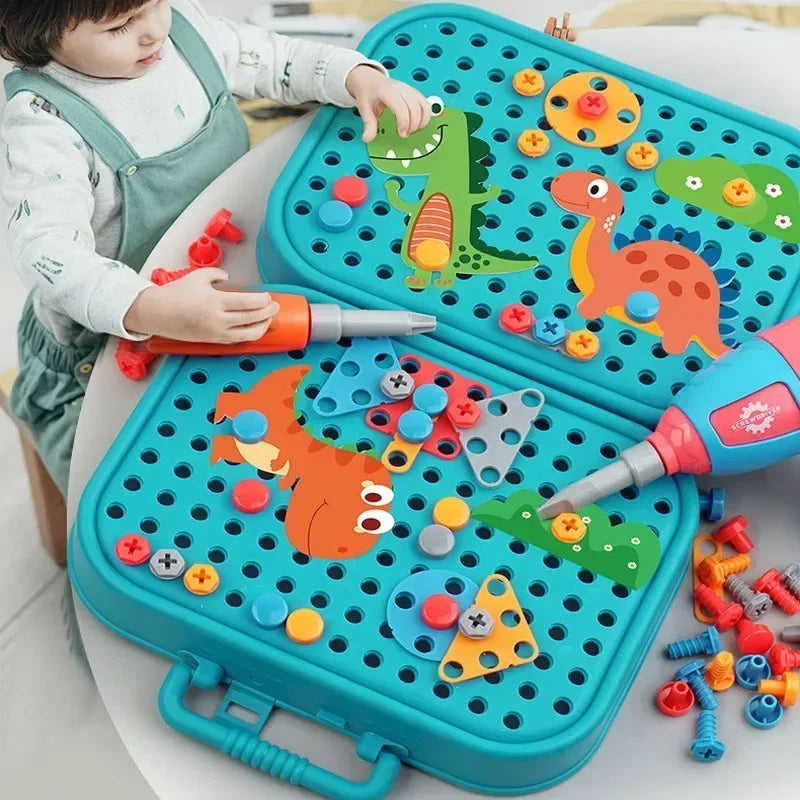 Kid playing Electric Drill Set Toy