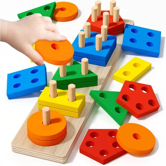Montessori Wooden Sorting Stacking Puzzle Toys For Toddlers