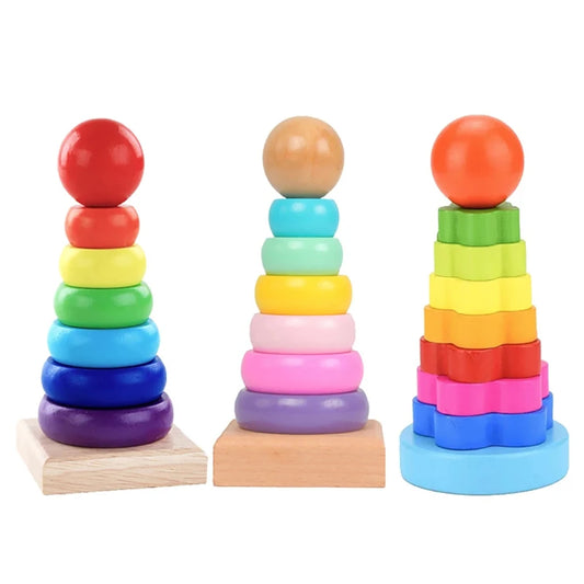 Rainbow Stacker Wooden Ring Educational Toy Kids