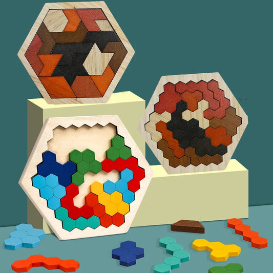 Wooden Hexagon Puzzle For Kid and Adults