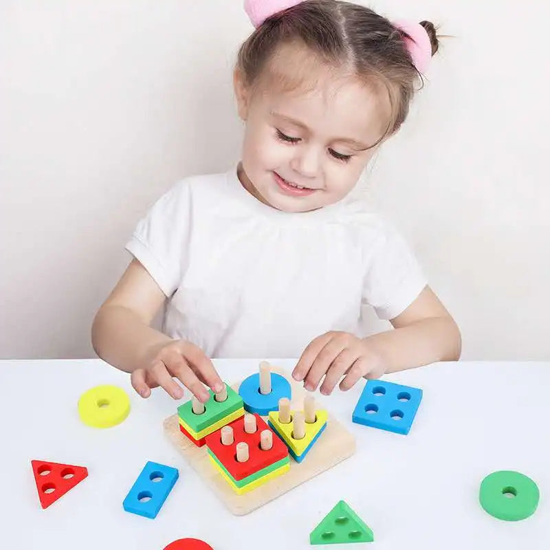 Playing wooden blocks.